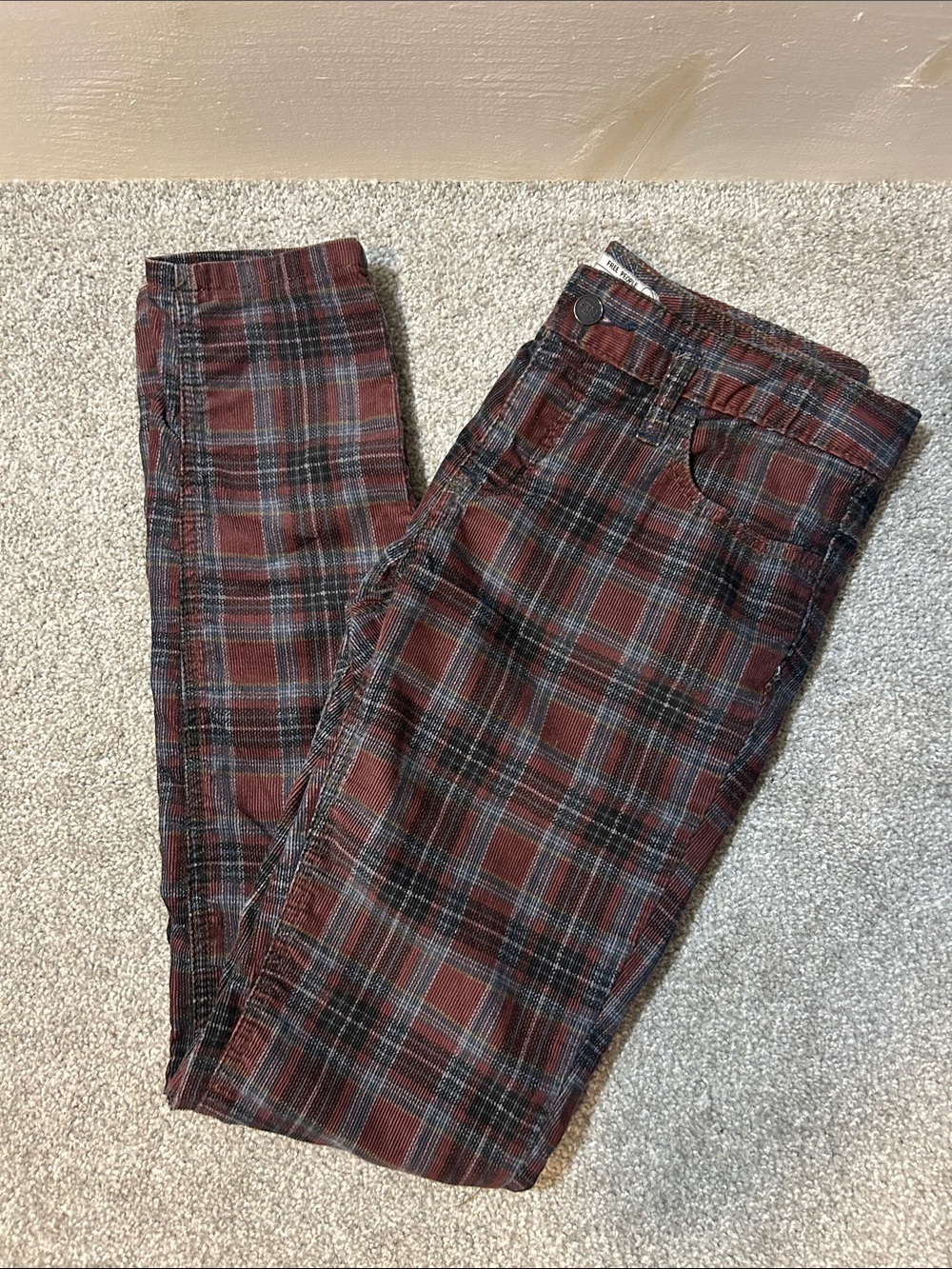 Free People Vintage plaid corduroy skinny pants